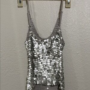 bebe Silver Sequin Camisole Top